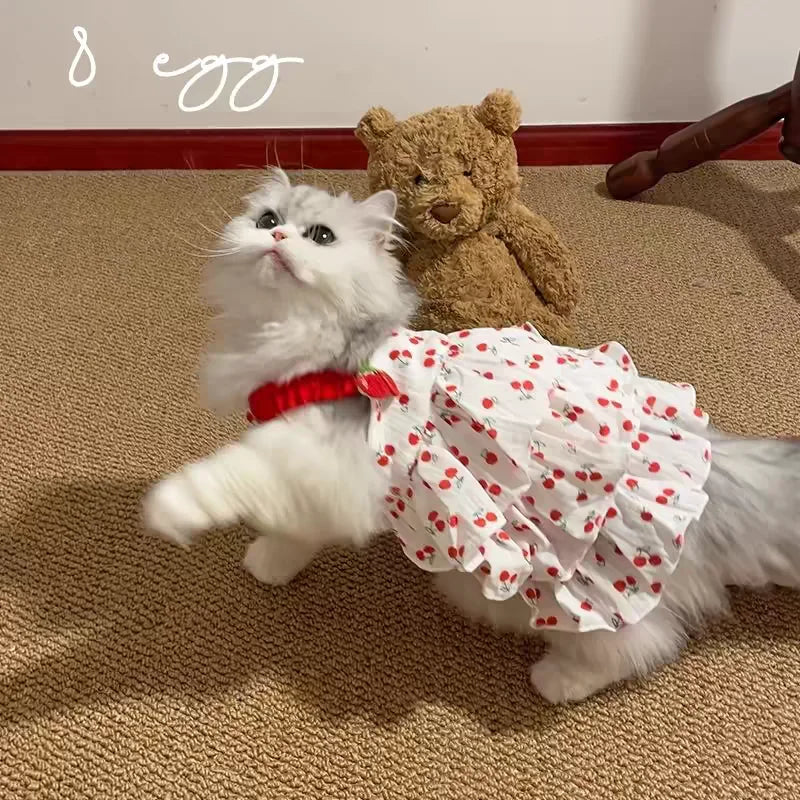 Pet Dress for Dogs & Cats - Layered Cake Style Printed Clothes, Small Medium Breed Apparel, Adorable Summer Outfit